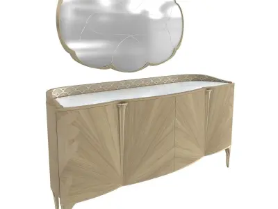 Caracole Modern Gray Wood Lillian Sideboard and mirror 3D model