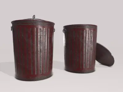 Old Red Trashcan Low-poly 3D model