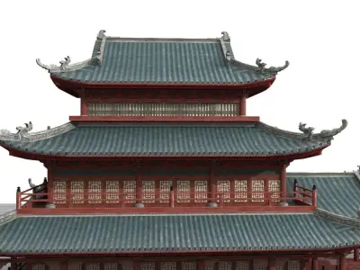 Multi story wooden structure house Low-poly 3D model