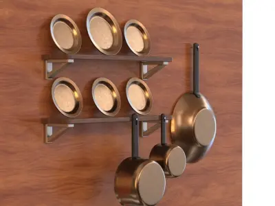 PLATES AND SAUCEPANS Low-poly 3D model