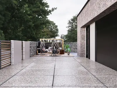 House modern with stone wall 3D model