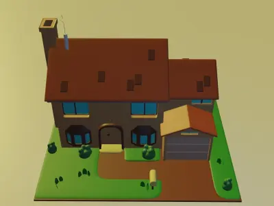 House with garage Low-poly 3D model