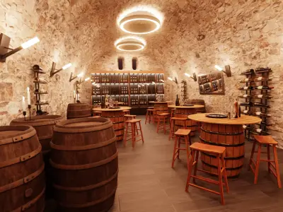 Winery Interior at Night - Atmospheric Wine Bar Environment 3D model