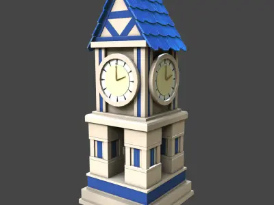 clock tower stylized 3d model Low-poly 3D model