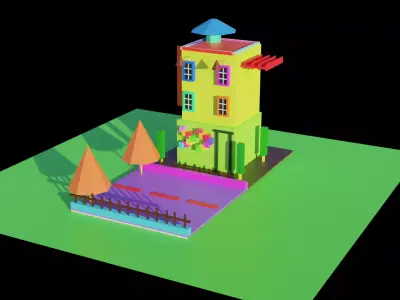 ColorBlind colorful house on field 3D print model