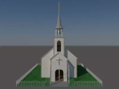 Church lit up at night 3D model