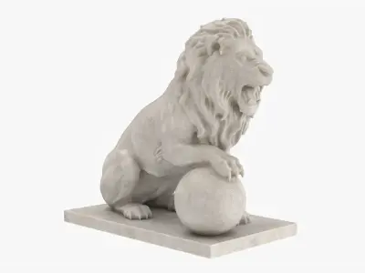  Lion Statue Sitting With Globe Angry 