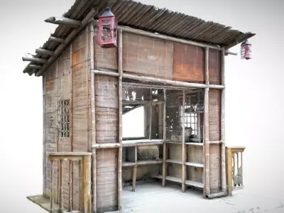 Japanese Bamboo Hut Low-poly 3D model