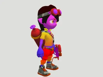 Cartoon boy with flamethrower Low-poly 3D model