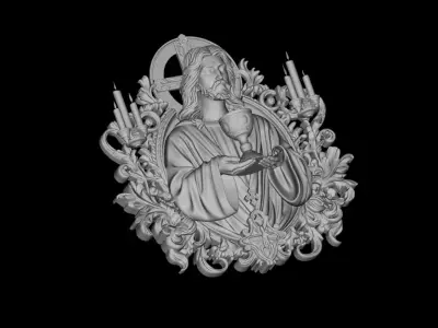 Baroque Jesus Chalice 3D Relief Model Christian Pendant STL 3D print model