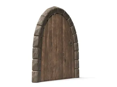 Medieval Wooden Door Stone Arch Low-poly 3D model