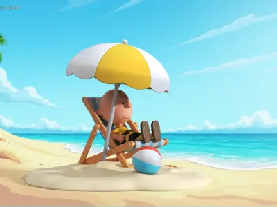  Cartoon Character Lounging in Beach 