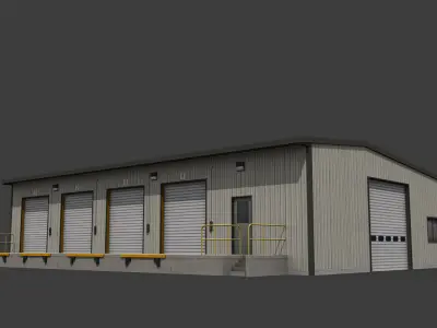 Warehouse metal building with doors and stairs Low-poly 3D model