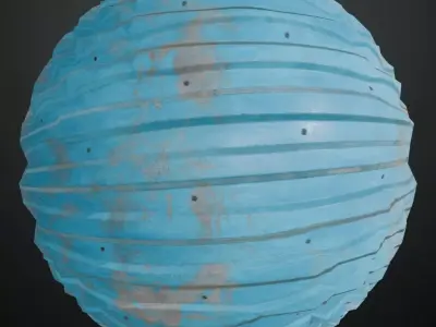 Rusted Blue Painted Corrugated Steel Siding PBR Seamless Texture