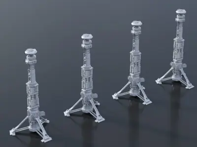 Scifi buildings rocket tower skyscraper Low-poly 3D model