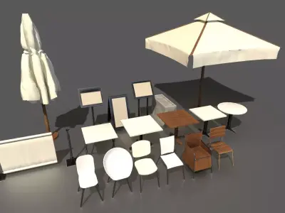 Modular Restaurant props Low-poly 3D model