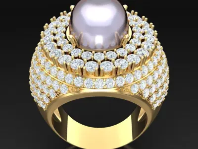 Light Gold Diamond Men Ring 2MR028 3D model