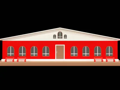 Cartoon Train Station Low Poly 3D Model 3D model
