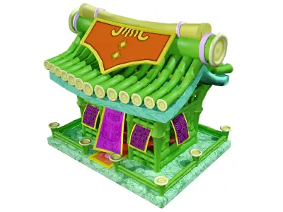 Stylized Bamboo Pavilion Shop - Game-Ready Modular Building 3D model