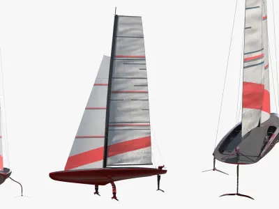  AC75 Hydrofoil Racing Yacht Red White 