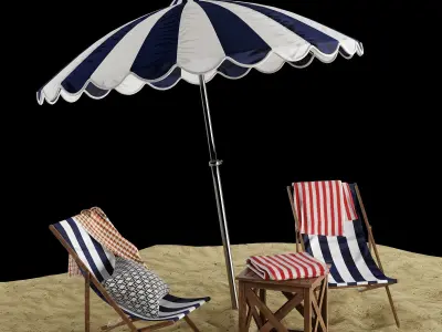 Beach lounge outdoor set 7 3D model
