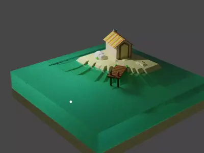 House in the island in water  3D model