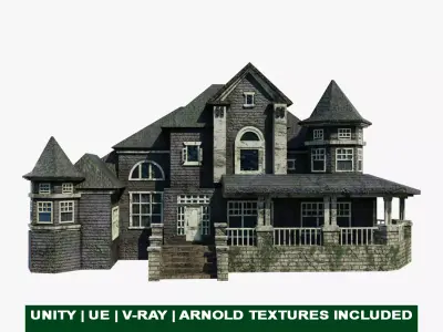 Old Abandoned House08 All PBR Unity UE Textures Included Low-poly 3D model