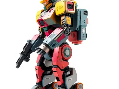 Brightly Colored Humanoid Military Robot model pack Low-poly 3D model