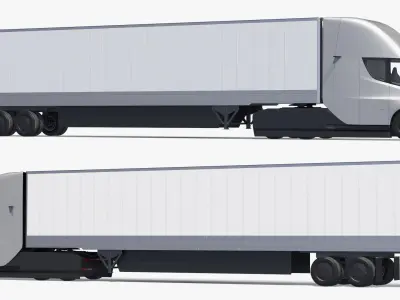  Tesla Semi Long Haul Truck with Trailer Simple Interior 