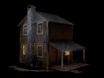 House with interior - For Village or Forest  Low-poly 3D model