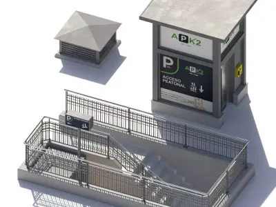 Underground entrance to the parking with stairs and elevator 3D model