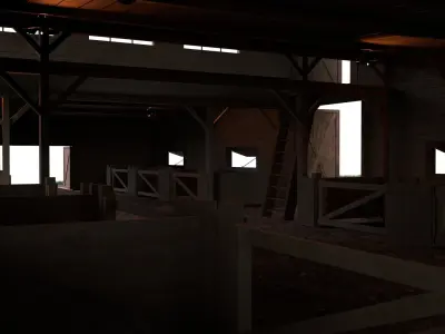 barn 3D model with path leading to it Low-poly 3D model