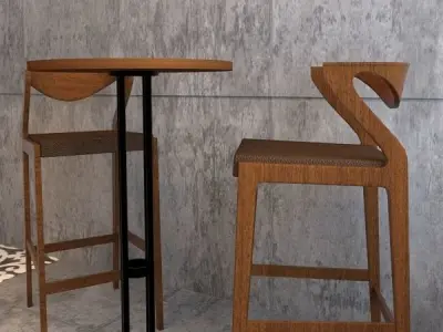 wooden stool 3 Low-poly 3D model