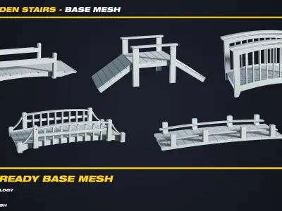 20 Wooden Stairs Base Mesh - VOL 14 - Game Ready Low-poly 3D model