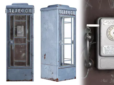 Dirty Telephone booth with payphone AMT-47 3D model