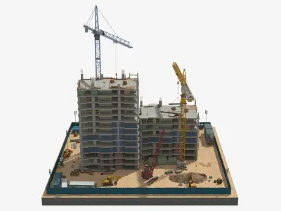 Two Tower Building Under Construction Scene Low-poly 3D model
