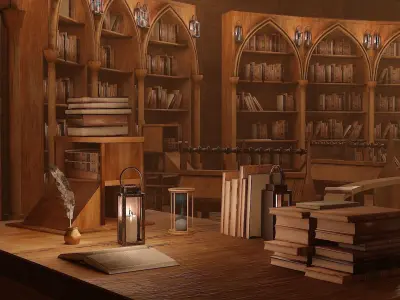 Medieval Library Model Pack Rustic Low-poly 3D model