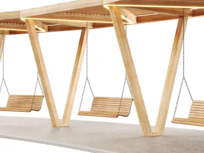 Pergola with swings benches 3D model
