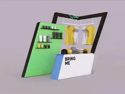Kiosk clothing rack with sign that says bring me 3D model