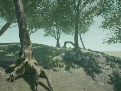 Asia Forest Tree And Rocks Low-poly 3D model