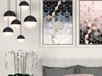 Bedroom set 9 geometric wall art for 3D model