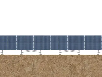 Lowpoly Ground Mounted Solar Panels-16 Rows of PV Modules Low-poly 3D model