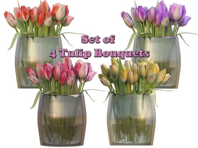 Set of 4 Tulip Bouquets 3D Model Pack
