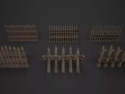 Wooden Barrier Set Low-poly 3D model