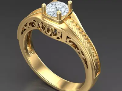 Light Gold Diamond Men Ring 2MR065 3D model