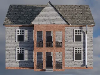 House 3D Model in sky Low-poly 3D model