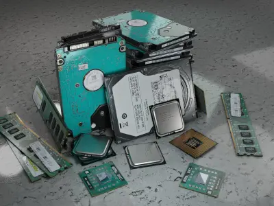 HDD - Processor - RAM Module Low-poly 3D model