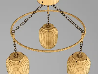 ATERSKEN three light chandelier in brass with glass globes 3D model