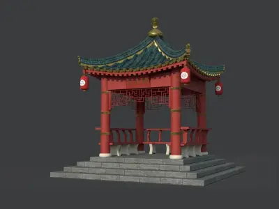 Traditional Japanese Gazebo Low-poly 3D model