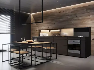 SMART-KITCHEN modern kitchen with walls and wooden floors 3D model